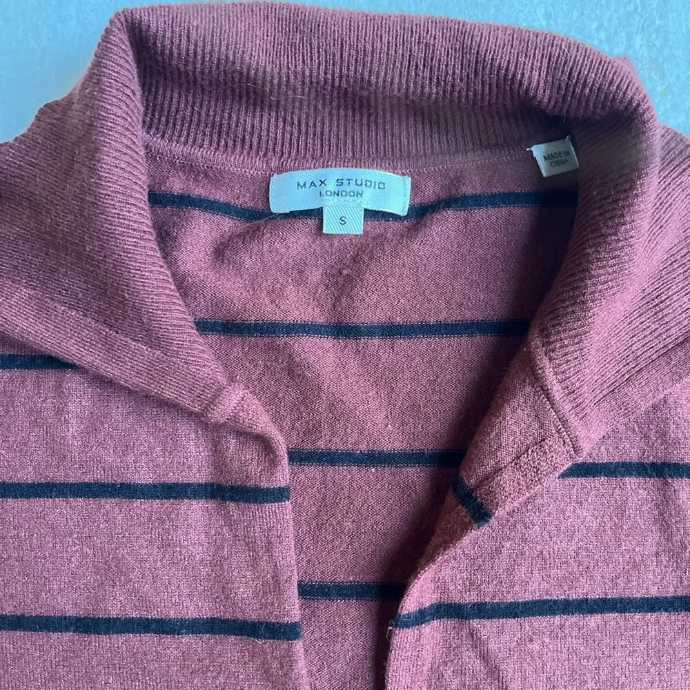 Max Studio London Burgundy Black Striped Polo Sweater Knit Top S